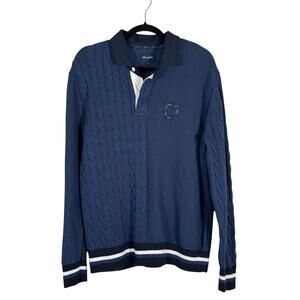 Eden Park Blue Cable Knit Rugby Sweater Mens L Preppy Cotton Luxury Collegiate